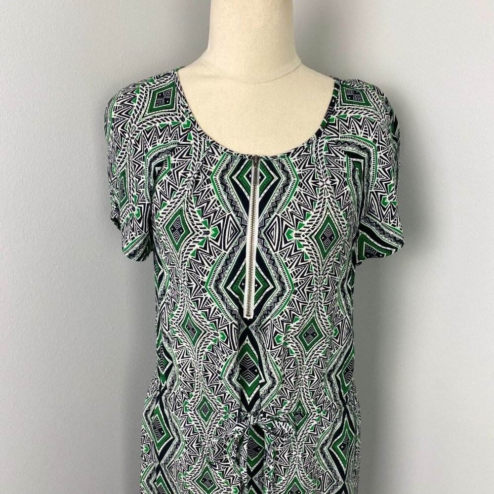 David Lawrence Size 8 Women's Shift Dress Geometric Pockets Waist Tie - Picture 2 of 10